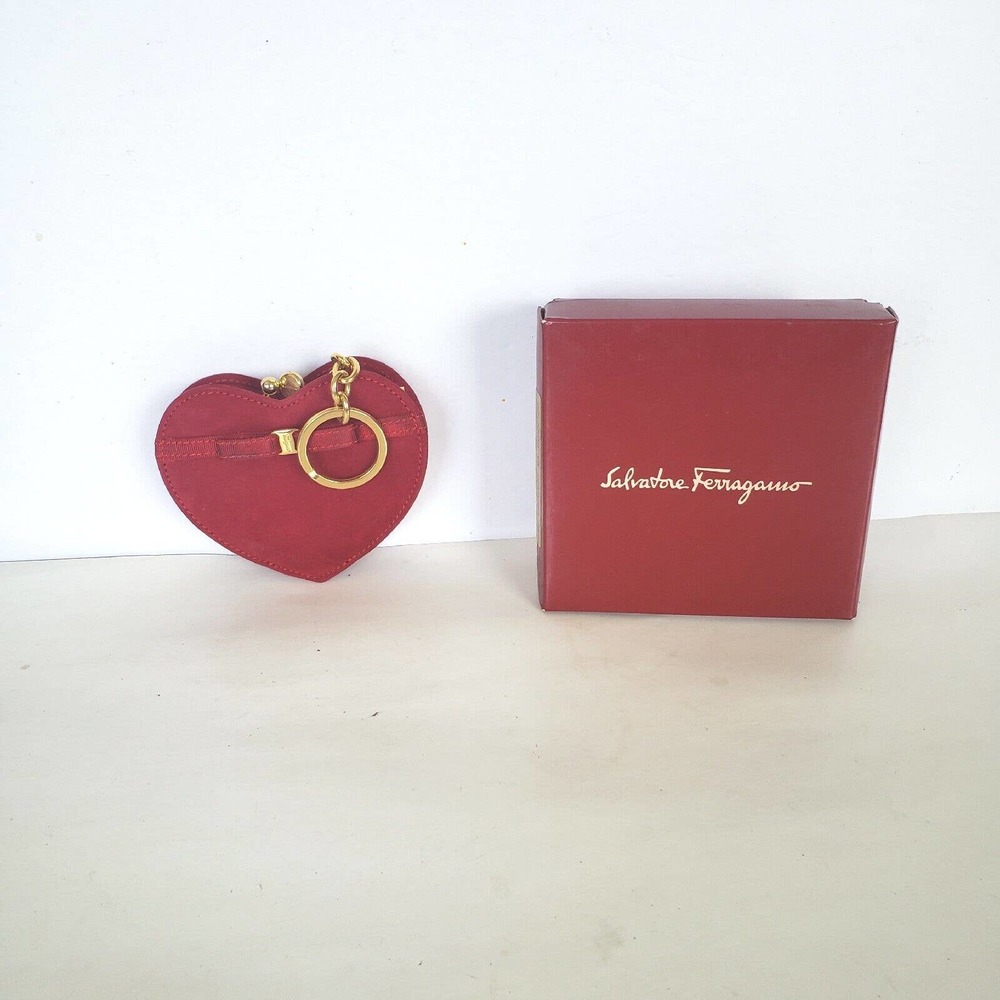 Salvatore Ferragamo Wallet Coin Purse Clutch Red Suede Kisslock Small Key Ring